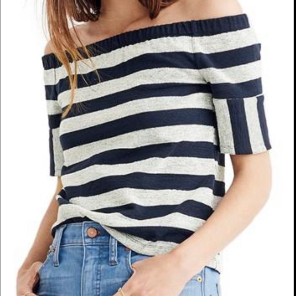 Madewell off shoulder stripped shirt